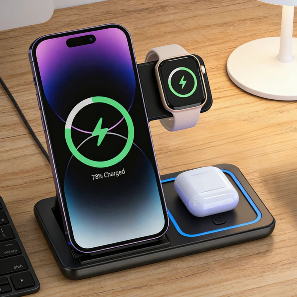 3-in-1 Wireless Charging Station — Phone, Watch & Earbuds