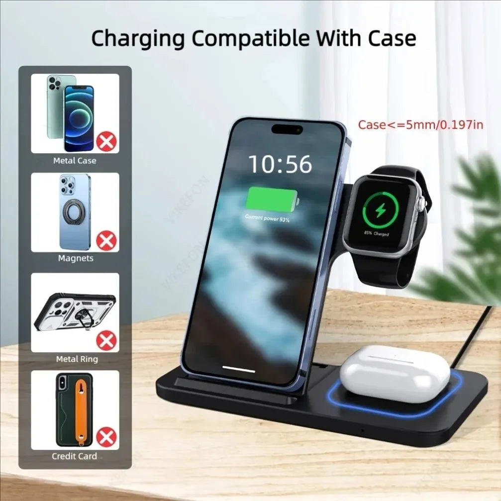 3-in-1 Wireless Charging Station — Phone, Watch & Earbuds
