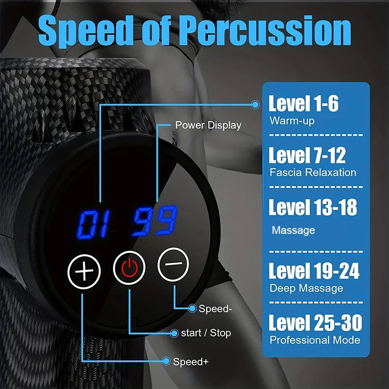 Deep Tissue Massage Gun — 6 to 99 Speed Settings, Whisper Quiet