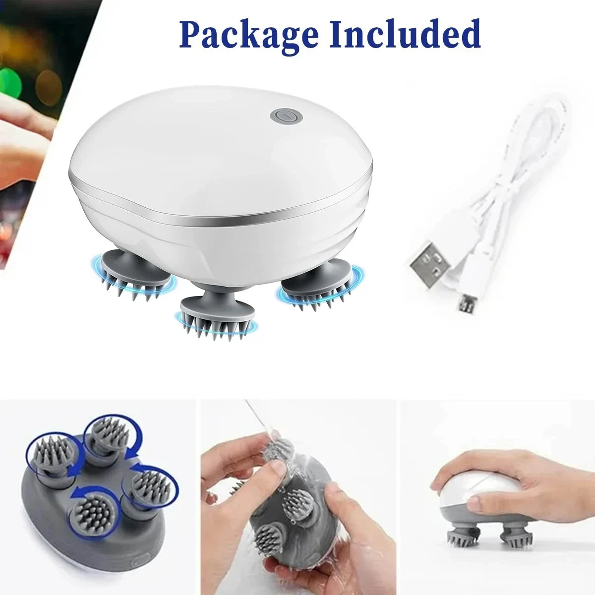 Electric Scalp Massager – Soft Silicone Head Massage for Stress Relief & Hair Care