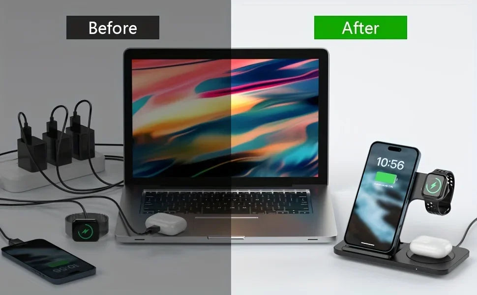 3-in-1 Wireless Charging Station — Phone, Watch & Earbuds